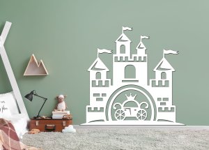 Drevený obrázok do detskej izby – Zámok s kočom