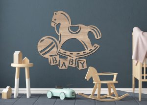 Drevený obrázok do detskej izby – Hojdací koník BABY