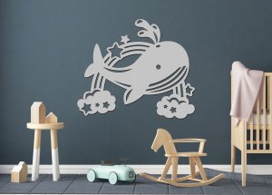 Drevený obrázok do detskej izby – Veľryba s dúhou