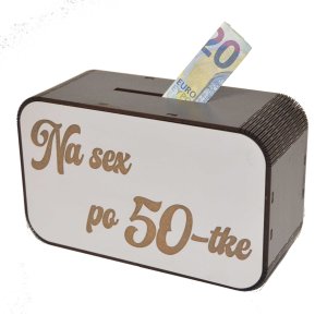 Drevená pokladnička s nápisom - Na sex po 50-tke