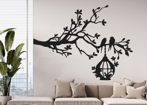 Drevený obraz – Konár s vtákmi a krmítkom