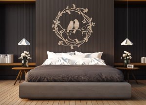 Drevený obraz – Vtáčiky v kruhu z konárikov