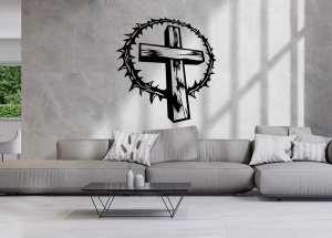 Drevený obraz na stenu – Kríž s tŕňovou korunou