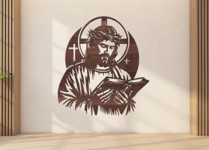 Drevený obraz na stenu – Ježiš Kristus s knihou