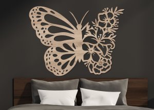 Drevený obraz – Motýľ s kvetmi