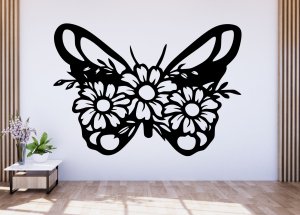 Drevený obraz – Motýľ s margarétami