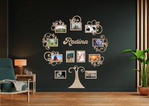 Drevený fotorámik na stenu – Rodinný strom s nápisom