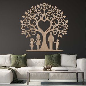 Rodinný strom z dreva na stenu - Otec, mama, dcéra a syn