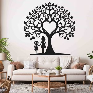 Rodinný strom z dreva na stenu - Mama a dcéra