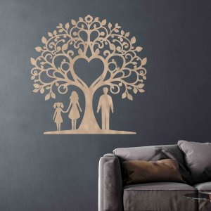 Rodinný strom z dreva na stenu - Mama, otec a dcéra