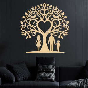 Rodinný strom z dreva na stenu - Mama, otec a syn