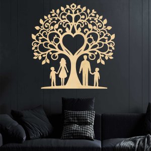 Rodinný strom z dreva na stenu - Mama, otec a dvaja synovia