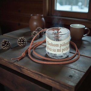 Sklenený štamperlík s koženým obalom – Zbohom pálenka, ozýva sa mi pečienka