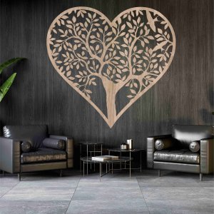 Drevený strom života na stenu - Srdce