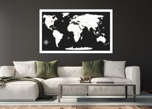 Drevená mapa sveta s rámom – 3D dizajn