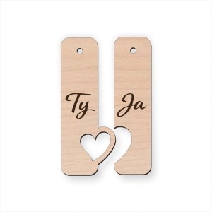 Personalizovateľný drevený prívesok pre pár – Ty a Ja so srdiečkom