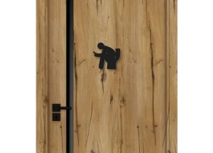 Drevená tabuľka na WC - muž s mobilom