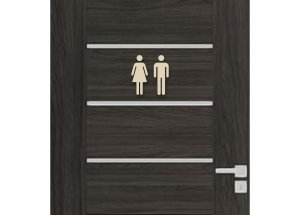 Drevená tabuľka na WC - žena a muž symbol