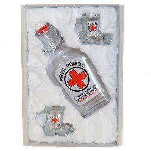 Fľaša na alkohol so štamperlíkmi - Prvá pomoc