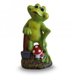 Záhradná postava žaba s lopatou