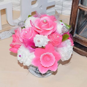 Mydlová kytica - Ružová, biela