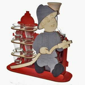 Drevená súprava fľaša so štamperlíkmi - Hasič