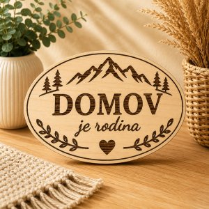 Drevená tabuľka - Domov je rodina - oválna dekorácia na stenu