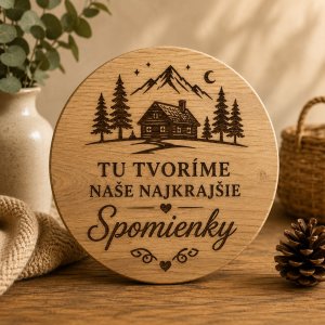 Drevená kruhová tabuľka na stenu - Tu tvoríme naše najkrajšie spomienky