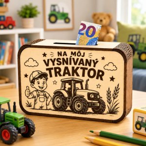 Drevená pokladnička - Na môj vysnívaný traktor