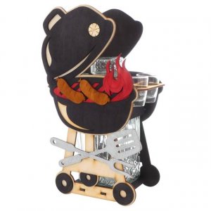 Drevený stojan s fľaškou a štamperlíkmi - GRIL