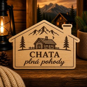 Drevená tabuľka Chata plná pohody - dekorácia na chatu