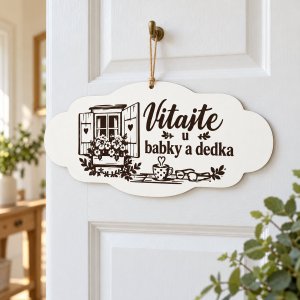 Drevená tabuľka – Vitajte u babky a dedka