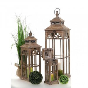 Drevený lampáš MSL3311BR - hnedý 51 cm