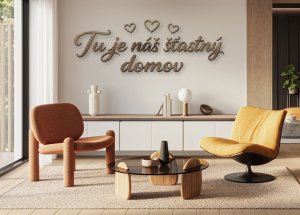 Drevený citát na stenu – Tu je náš šťastný domov
