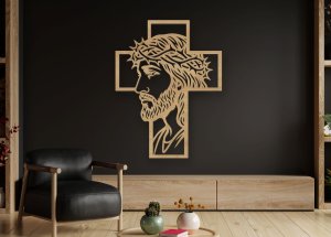 Drevený obraz na stenu - Ježiš na kríži profil drevo