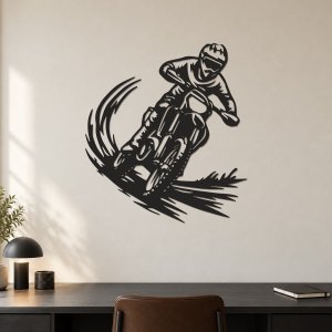 Drevený obraz na stenu – Motokros v zákrute