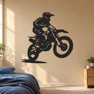 Drevený obraz na stenu – Motokrosový jazdec zboku