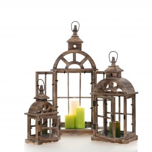 Drevený lampáš M 54 cm hnedý