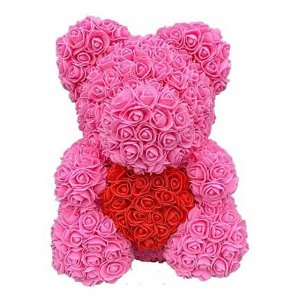 Medvedík z ruží -  ružový so srdcom 40 cm