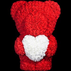 Medvedík z ruží -  červený so srdcom 40 cm