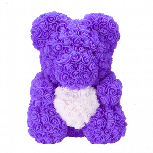 Medvedík z ruží -  fialový so srdcom 40 cm