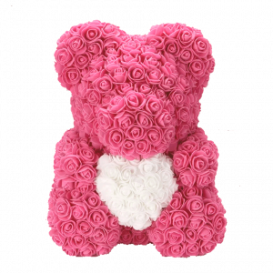 Medvedík z ruží -  ružový so srdcom 40 cm
