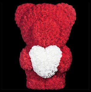Medvedík z ruží -  Tmavo červený so srdcom 40 cm
