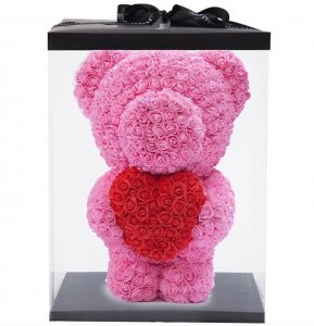 Medvedík z ruží -  Ružový so srdcom 40 cm