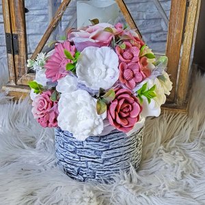 Mydlová kytica v keramickom kvetináči - Ružová