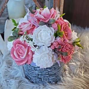 Mydlová kytica v keramickom kvetináči - Staro ružová