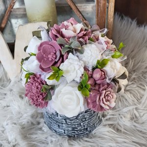 Mydlová kytica v keramickom kvetináči - Tmavo ružová