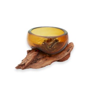 Roztavené sklo na dreve - Mini jantarová miska