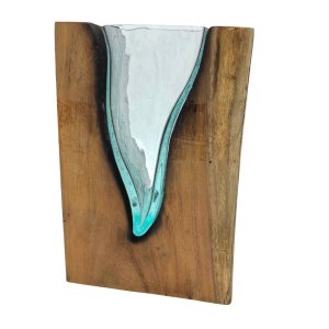 Roztavené sklo na dreve- Umelecká váza v tvare V