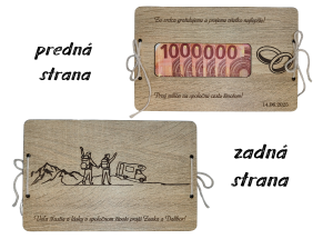 Drevená svadobná obálka na peniaze – turistický motív
